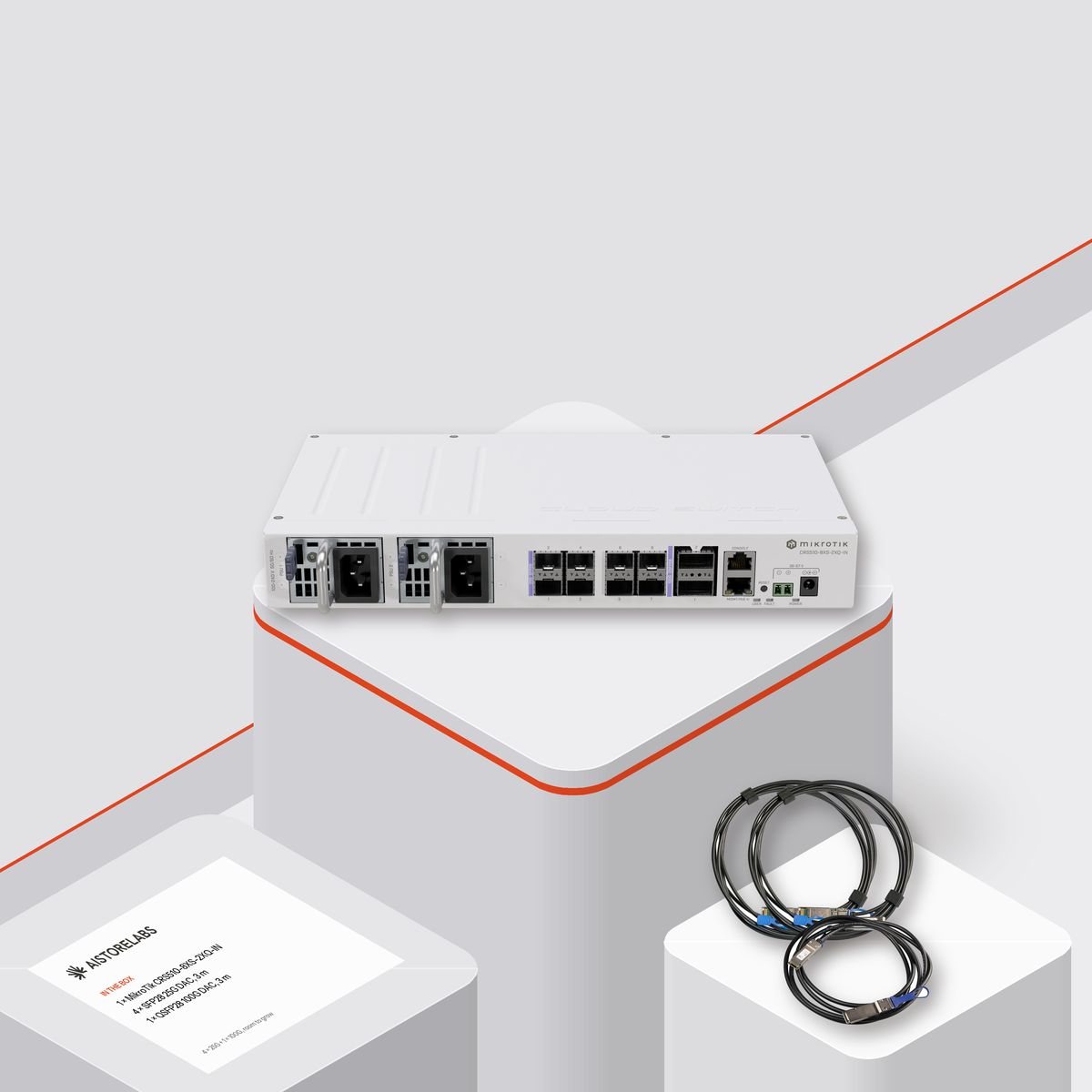 Team Network Kit 25G: MikroTik CRS510 switch with 25G and 100G DAC cables