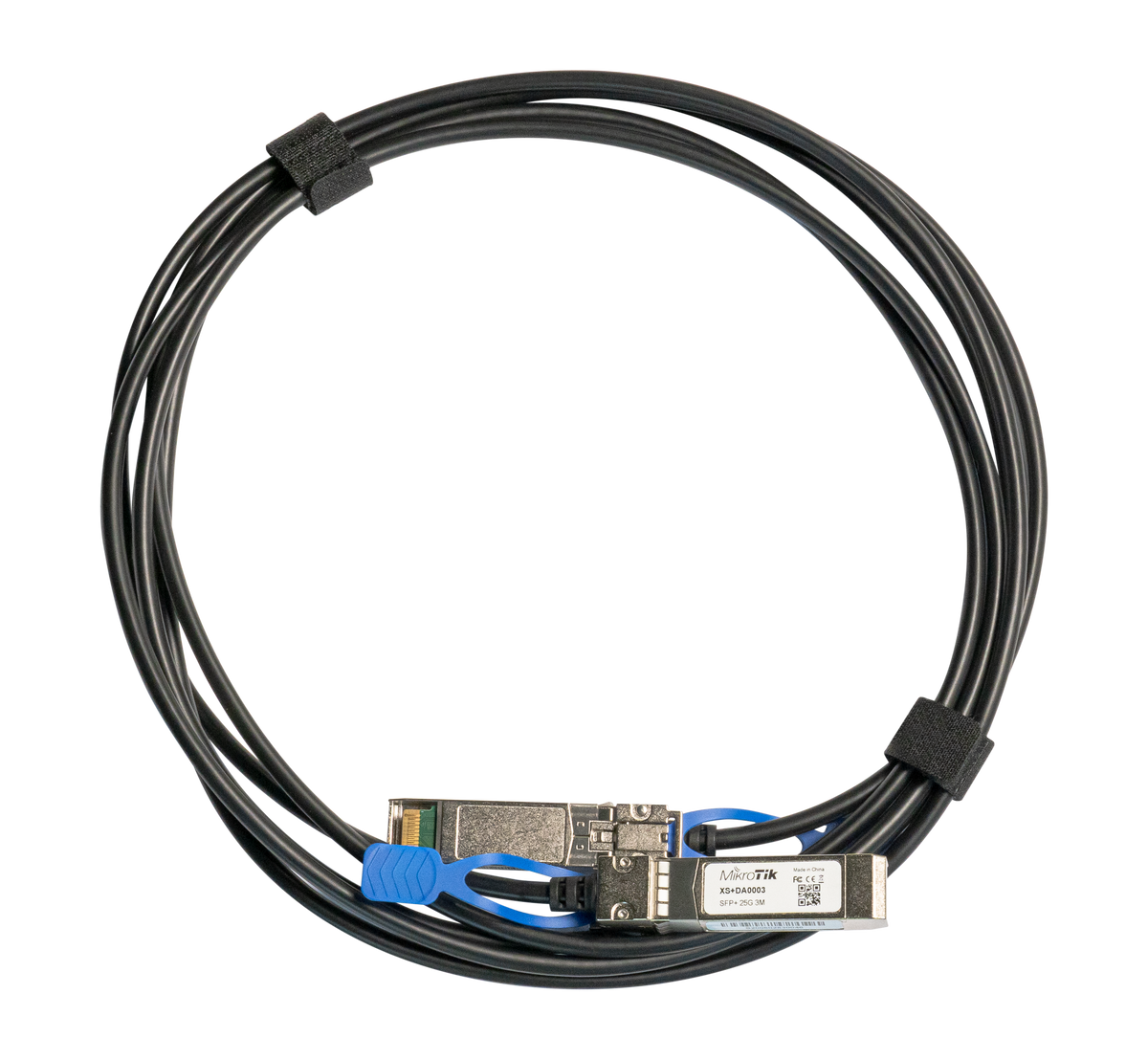 MikroTik SFP28 direct attach cable, coiled, with SFP28 connectors and pull tab