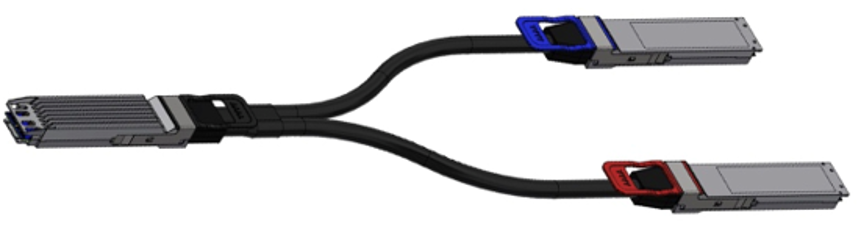 NVIDIA MCP7Y00 passive DAC splitter: twin-port OSFP head splitting into two flat-top OSFP ends